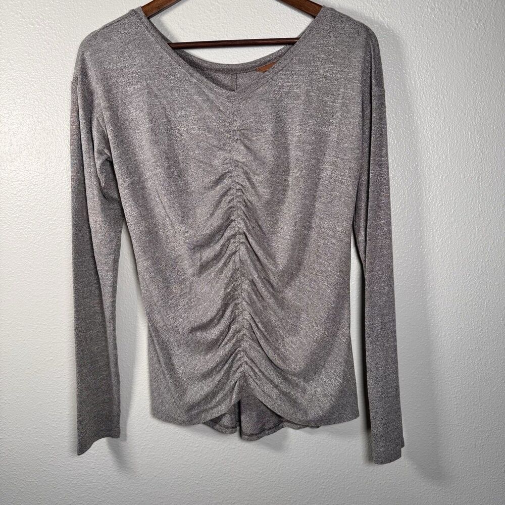 Zella Ruched Front Long Sleeve Top Medium Heather Gray Athleisure Hi-Lo Hem